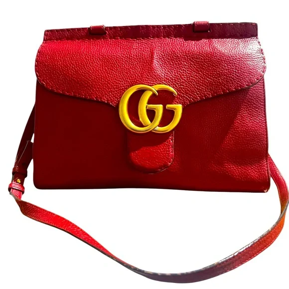 Gucci Calfskin Small GG Marmont Top Handle Bag in Vulcanic Red - Picture 3 of 16